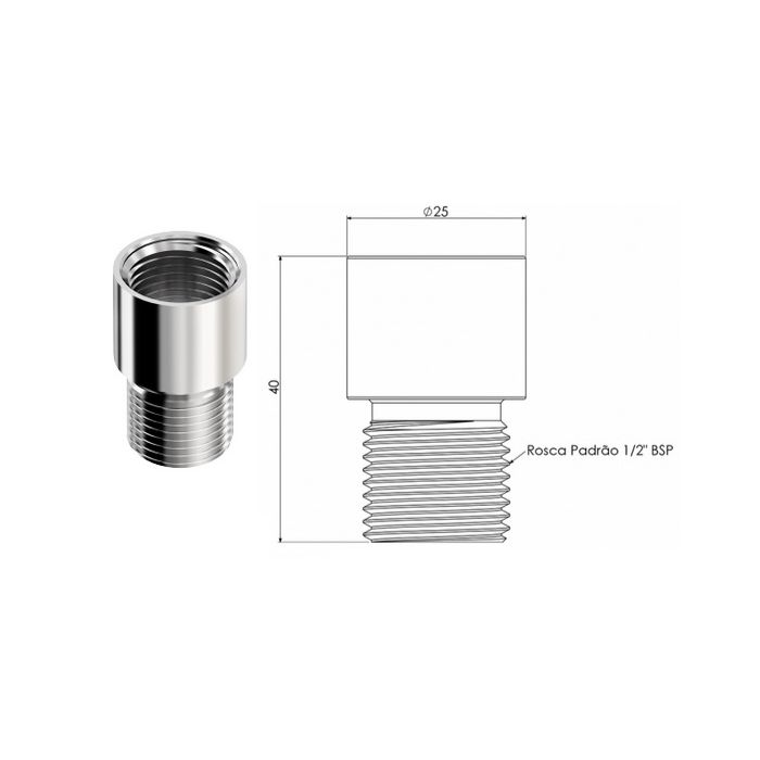 EXTENSÃO LATÃO CROMADO - MXF 1/2"X20 MM