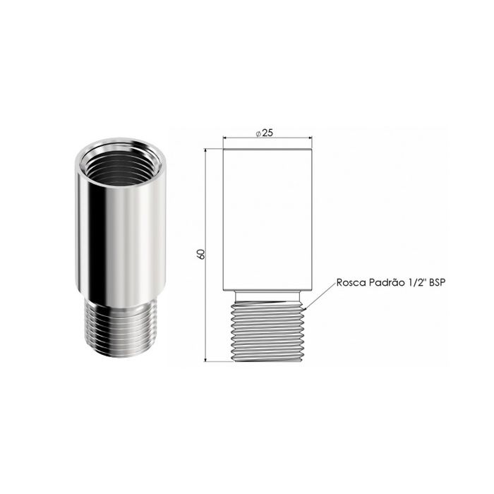 EXTENSÃO LATÃO CROMADO - MXF 1/2"X40 MM