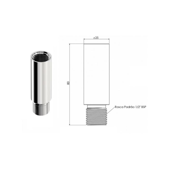 EXTENSÃO LATÃO CROMADO - MXF 1/2"X60MM