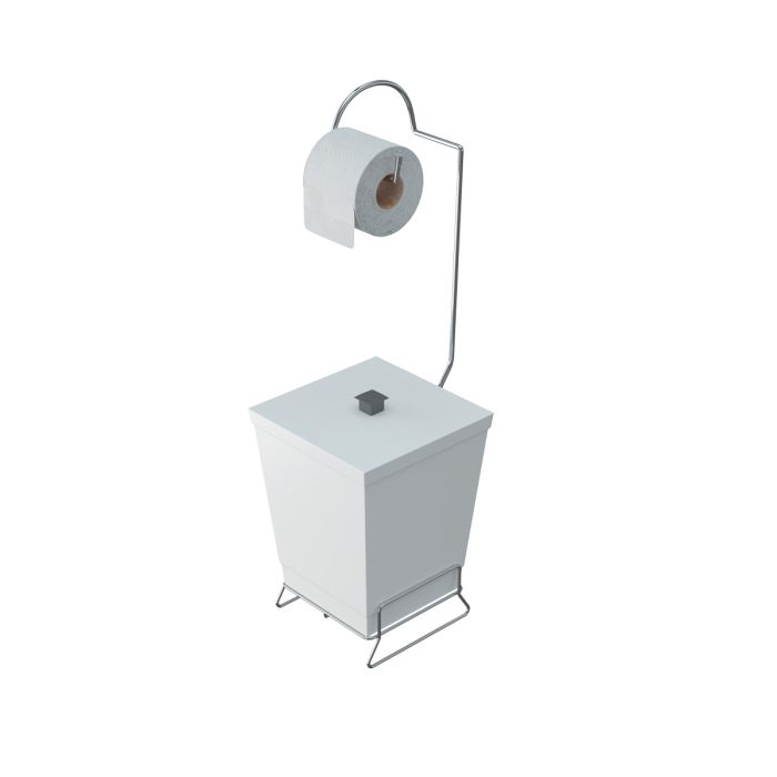 SUPORTE P/ PAPEL HIGIENICO C/ LIXEIRA - BRANCO/CROMADO