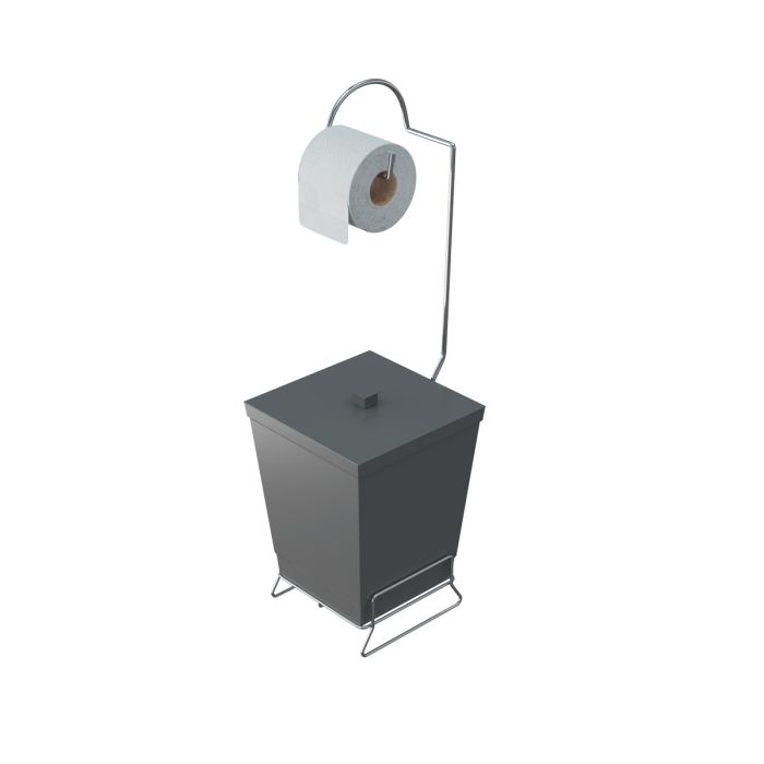 SUPORTE P/ PAPEL HIGIENICO C/ LIXEIRA - CINZA