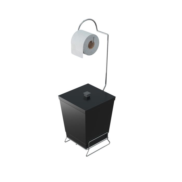 SUPORTE P/ PAPEL HIGIENICO C/ LIXEIRA - PRETO